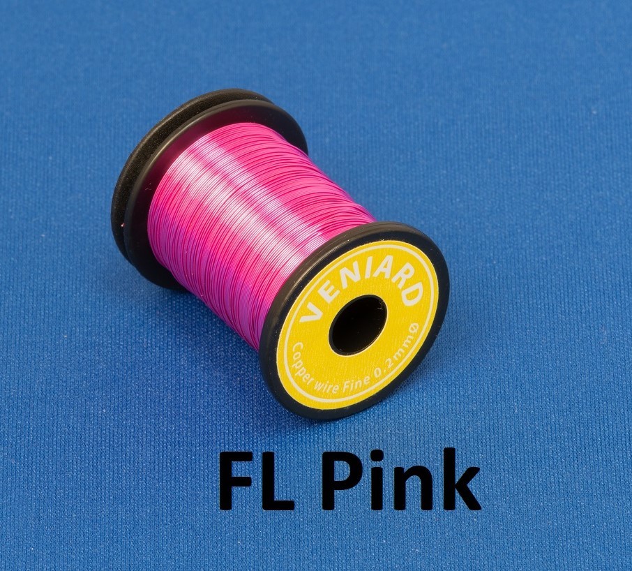 Veniard Coloured Copper Wire Fine 0.2mm Fl. Pink Fly Tying Materials (Product Length 14.2Yds / 13m)